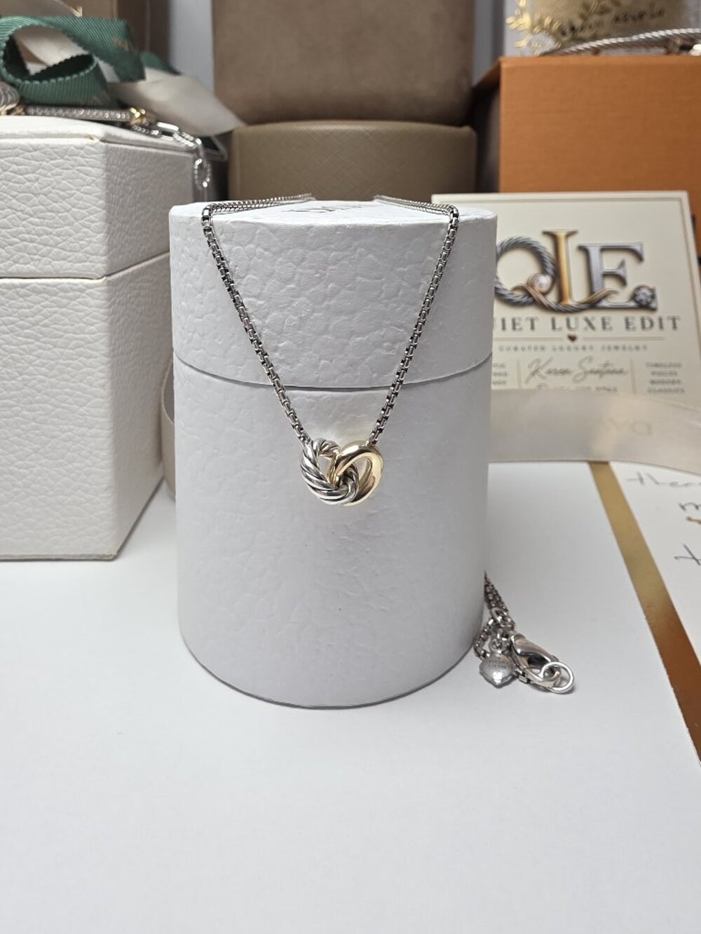 David Yurman Petite Cable Linked Necklace Sterling Silver 14K Yellow Gold 15mm